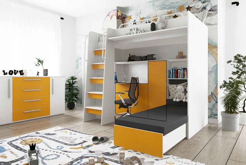 Łóżko piętrowe JSM7 z sofą i biurkiem biały mat + materac Cezar K1 zdjęcie 7