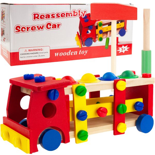 DREWNIANE AUTO DUŻY SAMOCHÓD KLOCKI MŁOTEK zdjęcie 1