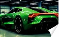 Fototapeta PREMIUM STRUKTURA ZMYWALANA tapeta zielony samochód sportowy
