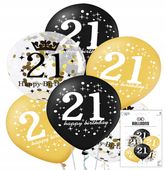 ZESTAW BALONÓW Z KONFETTI NA 21 URODZINY JUBILUSZOWE DEKORACJA URODZINOWA