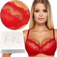 Biustonosz Miękki Koronkowy Stanik Fiszbiny Szyty w Polsce Czerwony 85E