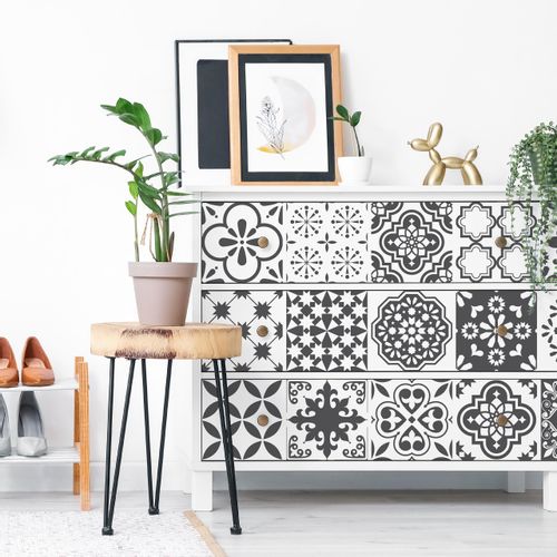 Naklejki Na KAFELKI Czarno-Biała Mozaika Marokańska Zestaw 24 szt. 20x20 na Arena.pl