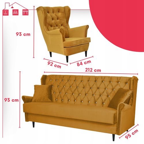 Zestaw wypoczynkowy z wersalką 2 fotele Gaja MUSZTARDOWY na Arena.pl