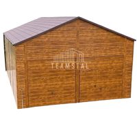 GARAŻ BLASZANY 7m x 12m dwuspad - 2x Brama uchylna + drzwi - jasny orzech - blachodachówka TS255