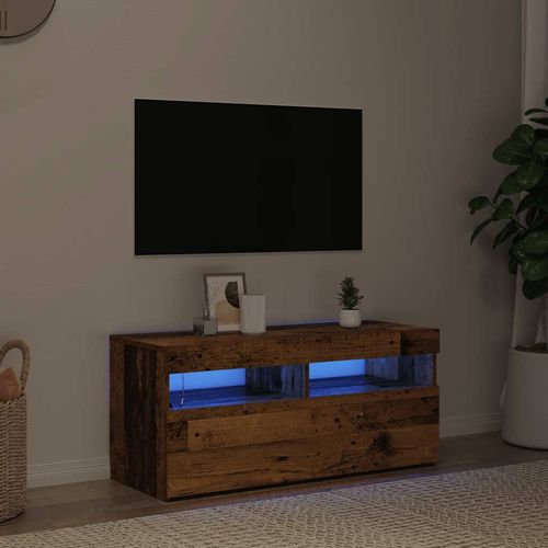 Szafka pod TV z oświetleniem LED, stare drewno, 90x35x40 cm na Arena.pl