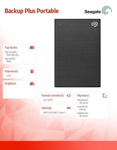 Seagate Backup Plus 5TB 2,5 STHP5000400 Black na Arena.pl