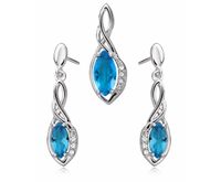 Rodowany srebrny podłużny komplet akwamaryn cyrkonie srebro 925 Z0717K_AQ