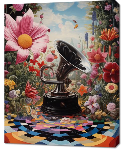 Obraz 70x90cm Gramofon w Kwiatach zdjęcie 1