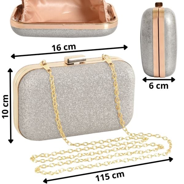 Srebrna torebka wieczorowa wizytowa brokatowa zdjęcie 9