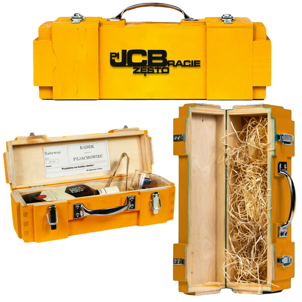 Skrzynka na butelkę prezent dla operatora koparki JCB podziekowanie zdjęcie 9