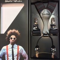 Bordowo-Szara kratka - szelki do spodni Orginalne Top-Gal