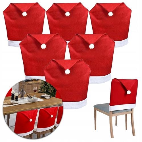 POKROWIEC NA KRZESŁO CZAPKA MIKOŁAJA POKROWCE NA KRZESŁA ŚWIĄTECZNE 6szt HQ na Arena.pl