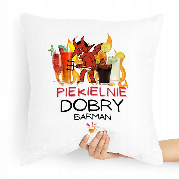 Poduszka Prezent Dla Piekielnie Dobrego Barmana Z Nadrukiem Ze Zdjęciem zdjęcie 1