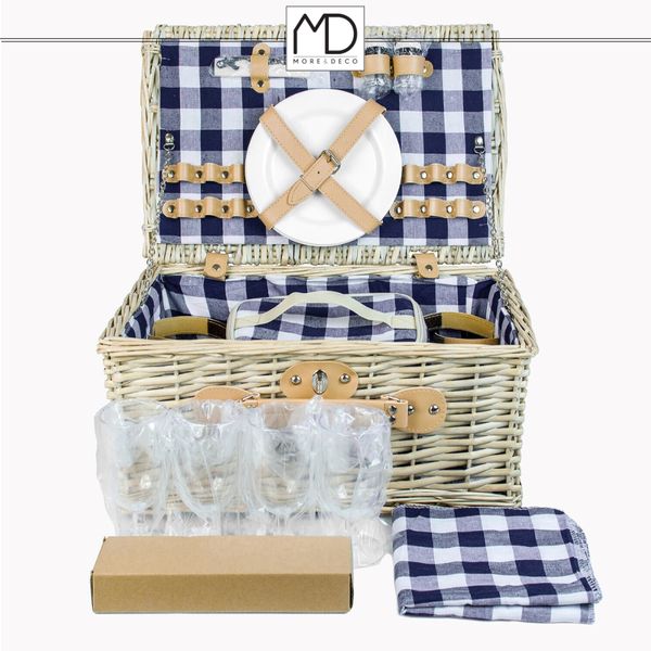 Wiklinowy kosz koszyk piknikowy 4 osób sztućce kieliszki prezent dzień ojca zdjęcie 12