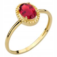 ZŁOTY PIERŚCIONEK pr. 333 Duża Czerwona Cyrkonia Ozdobna Oprawa 8k r.17
