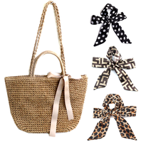 KOSZYK PLECIONA TOREBKA na RAMIĘ RAFFIA+ APASZKA