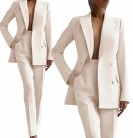 Garnitur damski marynarka i spodnie elegancki komplet i zestaw beżowy