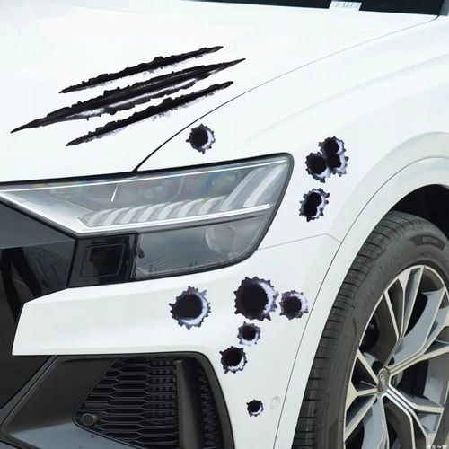 Naklejka 3D samochód dziury po kulach zadrapanie pazury auto tuning krecha na Arena.pl