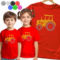 KOSZULKA DZIECIĘCA TSHIRT - KOLOROWE KROPKI TRAKTOR DZIEŃ KROPKI - 122 S