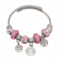 Bransoletka charms modułowa sztywna regulowana kolor srebrny Drzewko 01