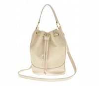 Laura Biaggi - torebka worek sakiewka zaciągany beżowy wzór plecionka E106