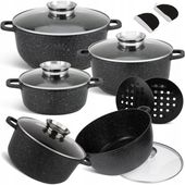 KOMPLET GARNKÓW MARMUROWYCH GARNKI MARMURKOWE ZESTAW INDUKCJA/GAZ
