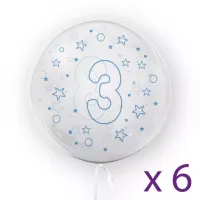 Balony z cyfrą "3" (6 sztuk), gwiazdki niebieskie