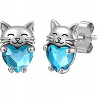 Kolczyki srebrne kotki dla dziewczynki dzieci sztyfty wkrętki rodowane