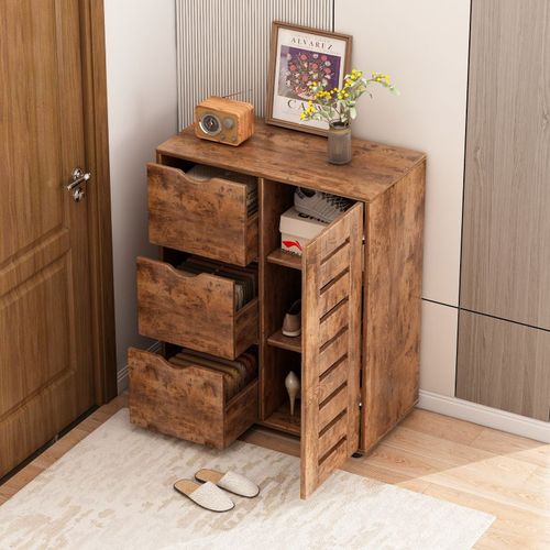 KOMODA DO SALONU CIEMNY BRĄZ SZAFKA POJEMNA DREWNIANA PÓŁKI LOFT 3 SZUFLADY na Arena.pl