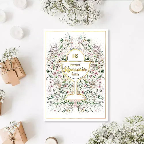 Karnet A5 Komunijny, Kielich W Kwiatach na Arena.pl