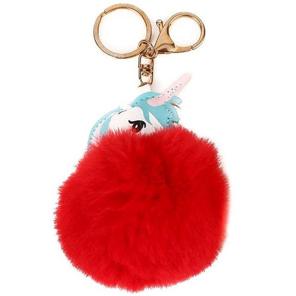 Brelok do kluczy Jednorożec pompon czerwony zdjęcie 1
