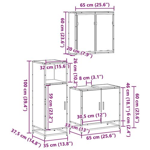 3-częściowy zestaw mebli łazienkowych, brązowy dąb na Arena.pl