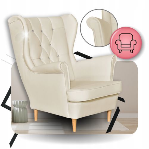 Fotel Uszak eko skóra Gaja Skandynawski Family meble beżowy kremowy na Arena.pl