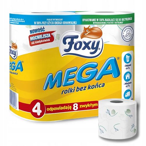 Papier toaletowy FOXY MEGA DŁUGI 4 rolki x 7 opakowań zdobiony na Arena.pl