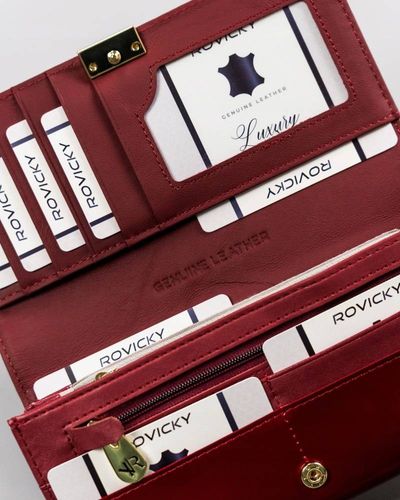 duży, pojemny portfel damski ze skóry lakierowanej na zatrzask - rovicky na Arena.pl