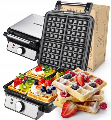 MOCNA GOFROWNICA 4 CHRUPIĄCE GOFRY REGULACJA TEMPERATURY TERMOSTAT 1500W na Arena.pl