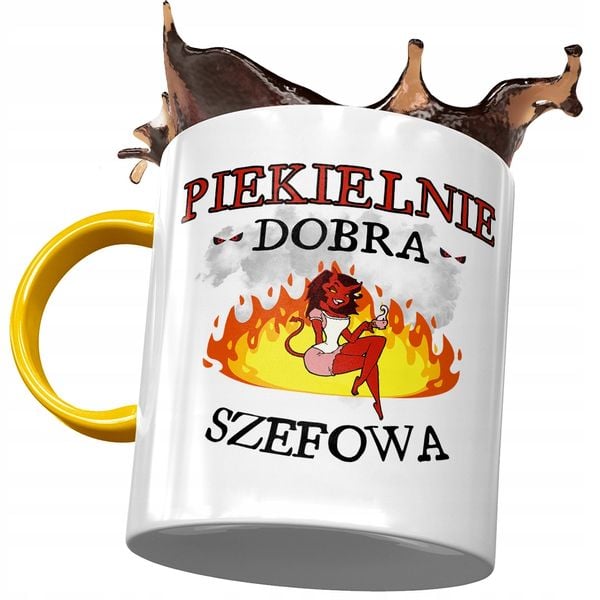 Kubek Żółty Dla Szefowej Piekielnie Dobra Szefowa Z Nadrukiem Ze Zdjęciem zdjęcie 1