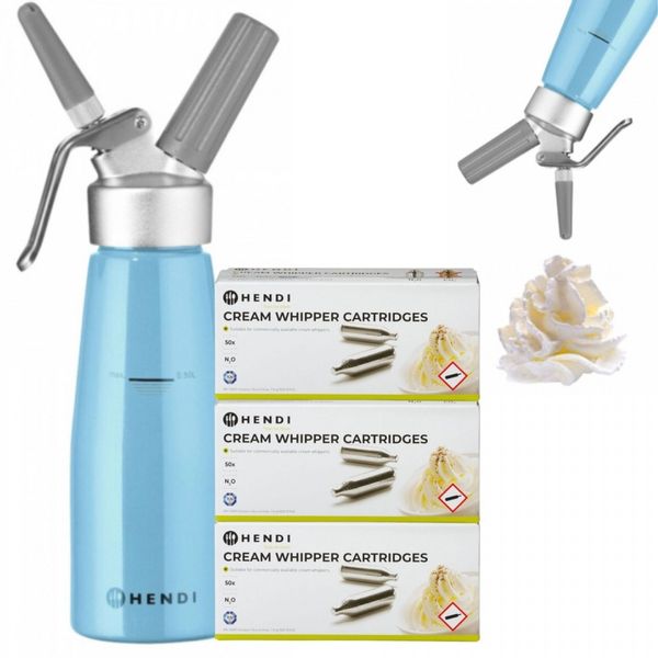 SYFON DO BITEJ ŚMIETANY 0.5L NIEBIESKI + 150 NABOI | HENDI zdjęcie 1