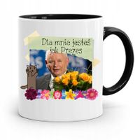 Kubek Czarny Śmieszny Pis Jarosław Kaczyński Z Nadrukiem Ze Zdjęciem