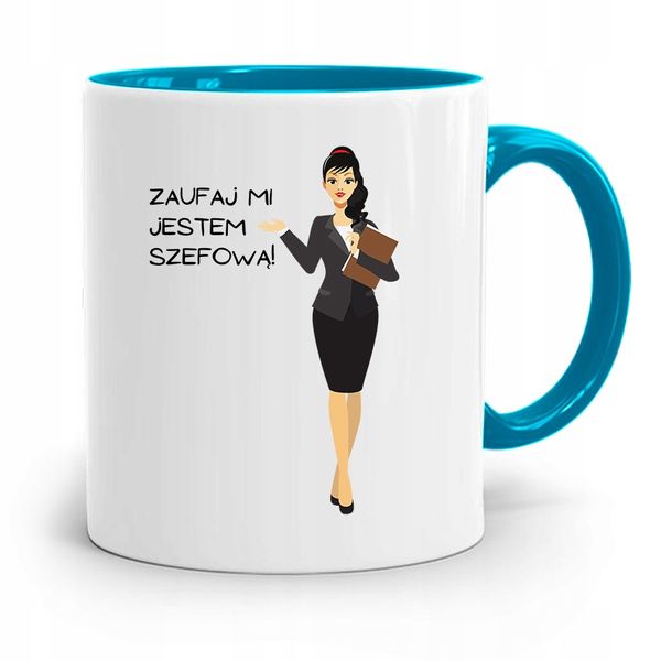 Kubek Błękitny Dla Szefa Zaufaj Mi Jestem Prezent Z Nadrukiem Ze Zdjęciem zdjęcie 1