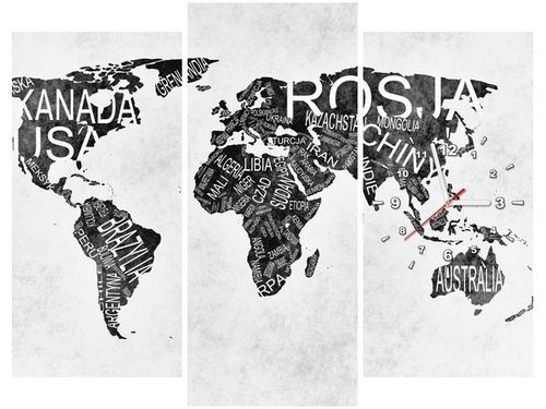 90CM 70 ZEGAR 3 ELEM MAPA ŚWIATA SCIENNY DRUK na Arena.pl
