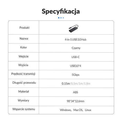 Orico Hub USB-C 4 porty USB-A 3.0 5Gbps czarny na Arena.pl