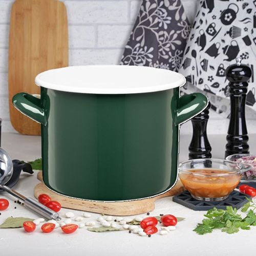 Garnek emaliowany polewany gładki GORDON 20 cm 4,4 l butelkowa zieleń biały na Arena.pl