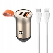 Ładowarka samochodowa LDNIO C509Q USB + USB-C 30W kabel USB-C do Lightning