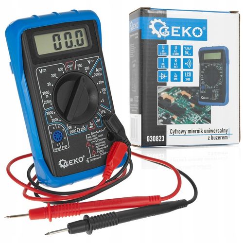 MULTIMETR MIERNIK PRĄDU CYFROWY ELEKTRYCZNY LCD Z BUZEREM GEKO na Arena.pl