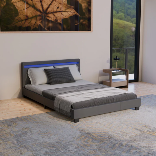 Łóżko tapicerowane z oświetleniem LED i stelażem 140 cm szare na Arena.pl