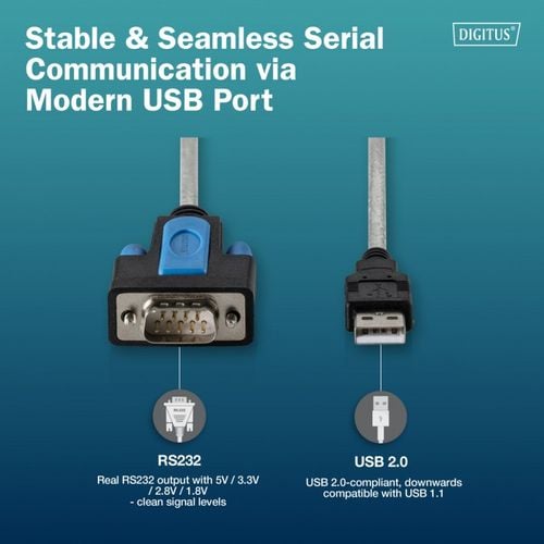 Kabel adapter DIGITUS USB 2.0 do RS232 (DB9), Chipset FTDI (FT232RNL), PVC na Arena.pl