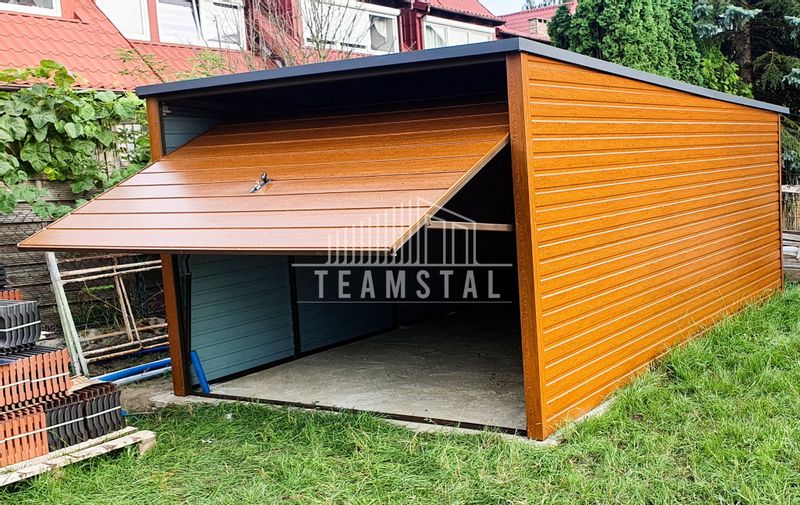 GARAŻ BLASZANY 3m x 5m poziom - spad tył Brama uchylna - drewnopodobny TS213 3x5 zdjęcie 2