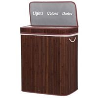 Kosz na pranie 100L z 3 komorami bambus naturalny brązowy