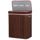 Kosz na pranie 100L z 3 komorami bambus naturalny brązowy